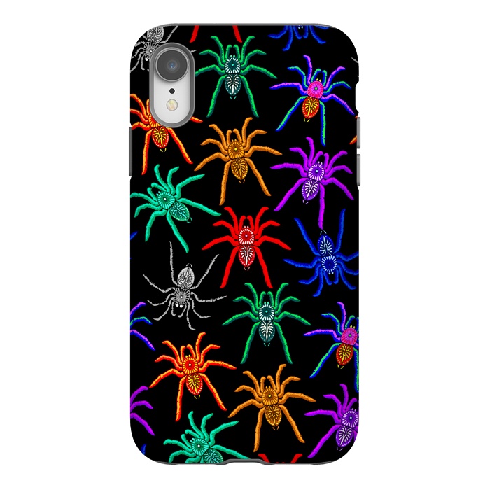 iPhone Xr StrongFit Spiders Pattern Colorful Tarantulas on Black by BluedarkArt