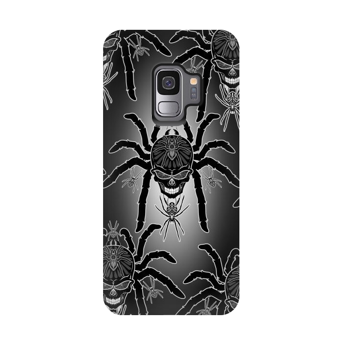 Galaxy S9 StrongFit Spider Skull Tattoo Black and Whi by BluedarkArt