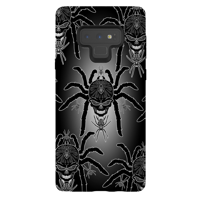 Galaxy Note 9 StrongFit Spider Skull Tattoo Black and Whi by BluedarkArt