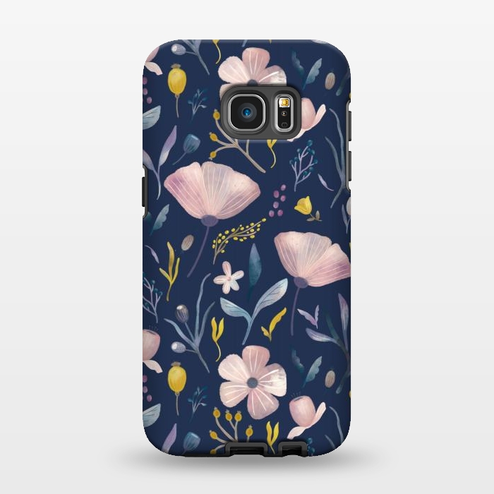 Galaxy S7 EDGE StrongFit Delicate Pastel Floral on Blue by Noonday Design