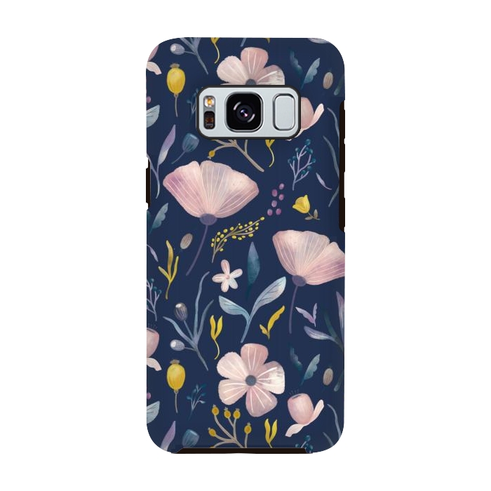 Galaxy S8 StrongFit Delicate Pastel Floral on Blue by Noonday Design