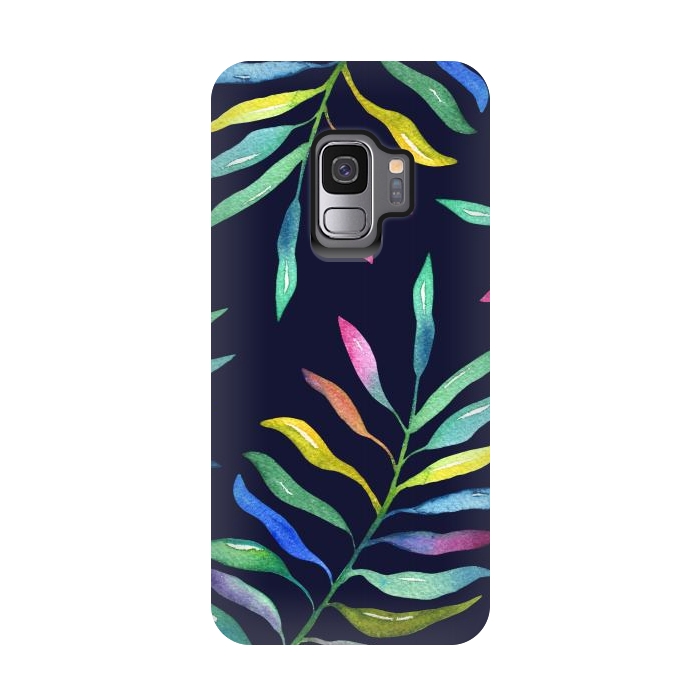 Galaxy S9 StrongFit Rainbow Tropical Leaf by Noonday Design