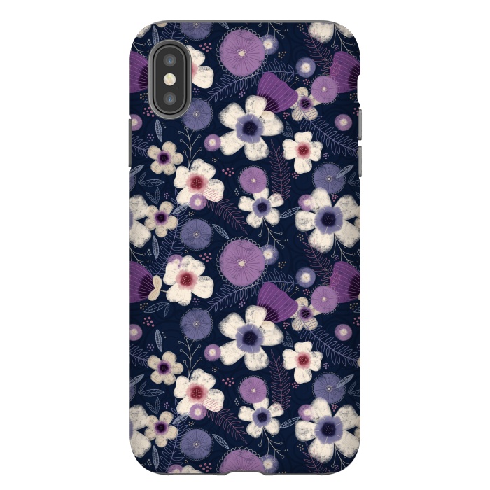 iPhone Xs Max StrongFit Navy & Purple Floral by Noonday Design