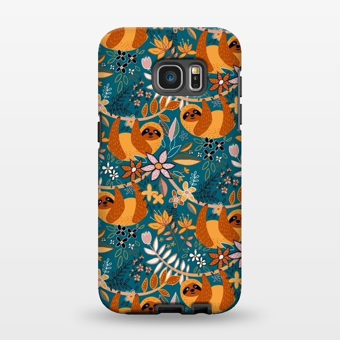 Galaxy S7 EDGE StrongFit Cute Boho Sloth Floral  by Micklyn Le Feuvre