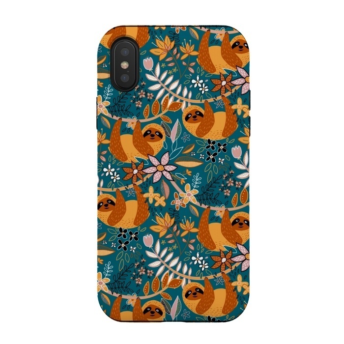 iPhone Xs / X StrongFit Cute Boho Sloth Floral  by Micklyn Le Feuvre