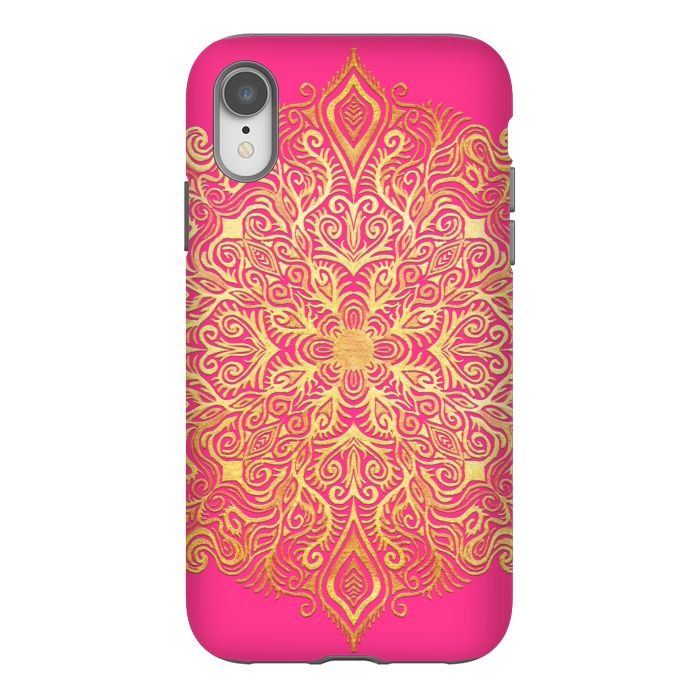 iPhone Xr StrongFit Ornate Gold Mandala on Hot Pink by Micklyn Le Feuvre