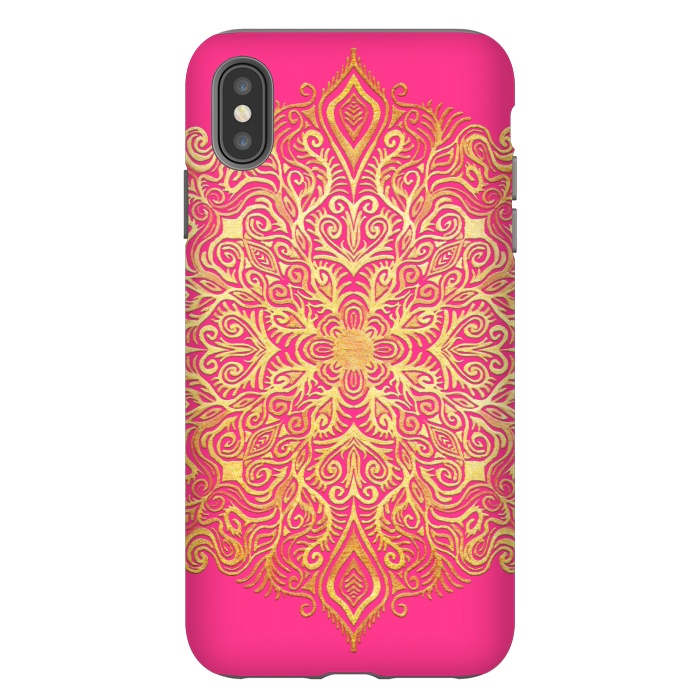 iPhone Xs Max StrongFit Ornate Gold Mandala on Hot Pink by Micklyn Le Feuvre