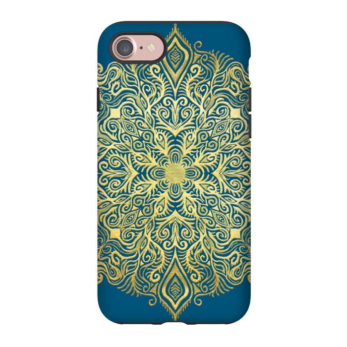 iPhone 7 StrongFit Ornate Gold Mandala on Deep Blue by Micklyn Le Feuvre