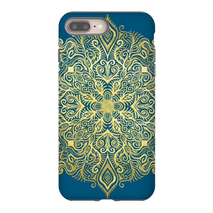 iPhone 7 plus StrongFit Ornate Gold Mandala on Deep Blue by Micklyn Le Feuvre