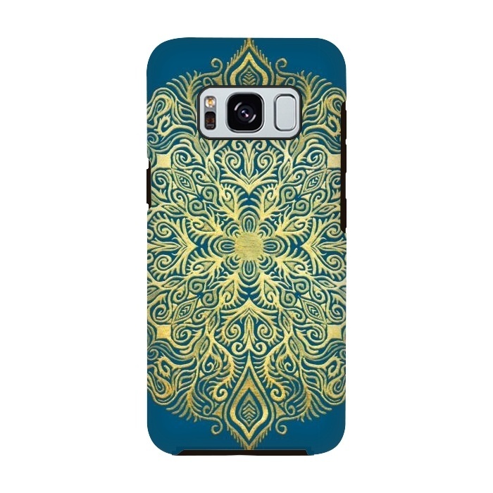 Galaxy S8 StrongFit Ornate Gold Mandala on Deep Blue by Micklyn Le Feuvre