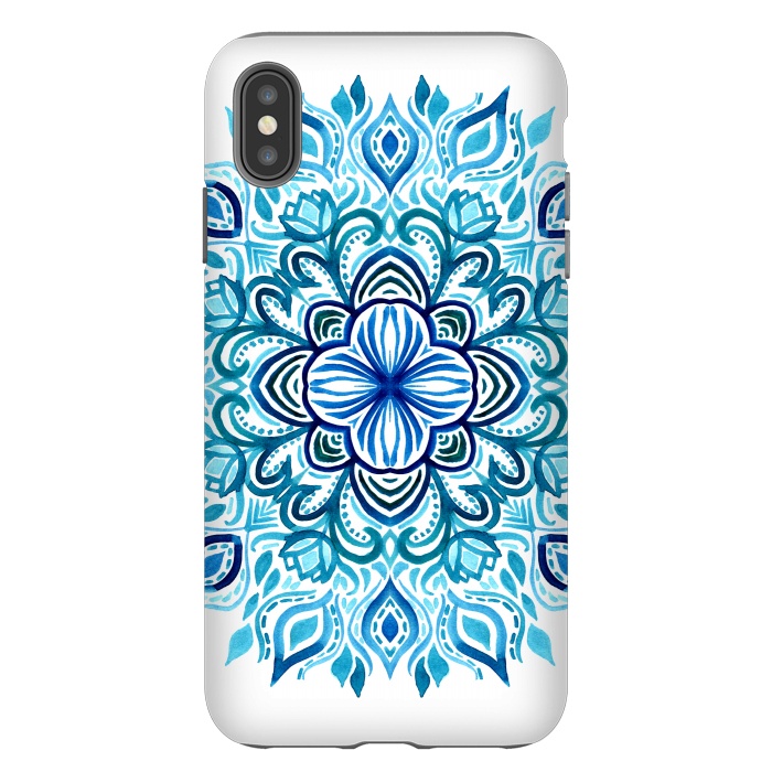 iPhone Xs Max StrongFit Watercolor Blues Lotus Mandala by Micklyn Le Feuvre