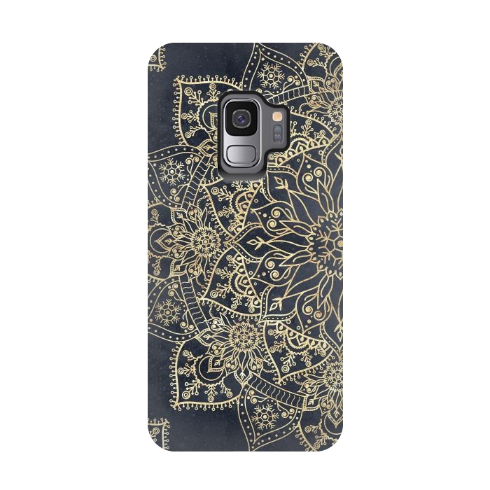 Galaxy S9 StrongFit Elegant poinsettia flower and snowflakes mandala art by InovArts