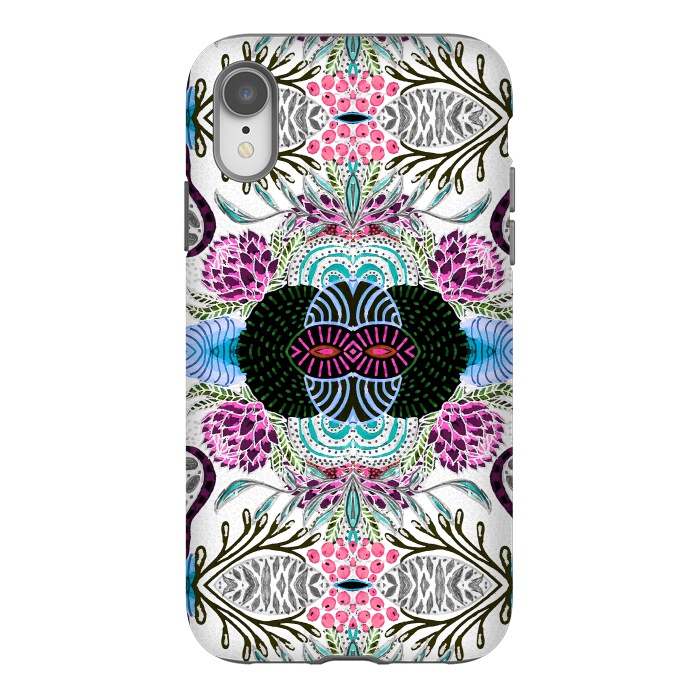 iPhone Xr StrongFit Whimsical tribal mask abstract design by InovArts