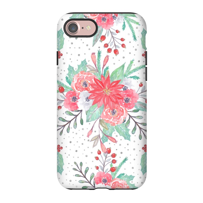 iPhone 7 StrongFit Pretty watercolor Christmas floral and dots design by InovArts