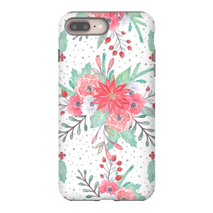 iPhone 7 plus StrongFit Pretty watercolor Christmas floral and dots design by InovArts