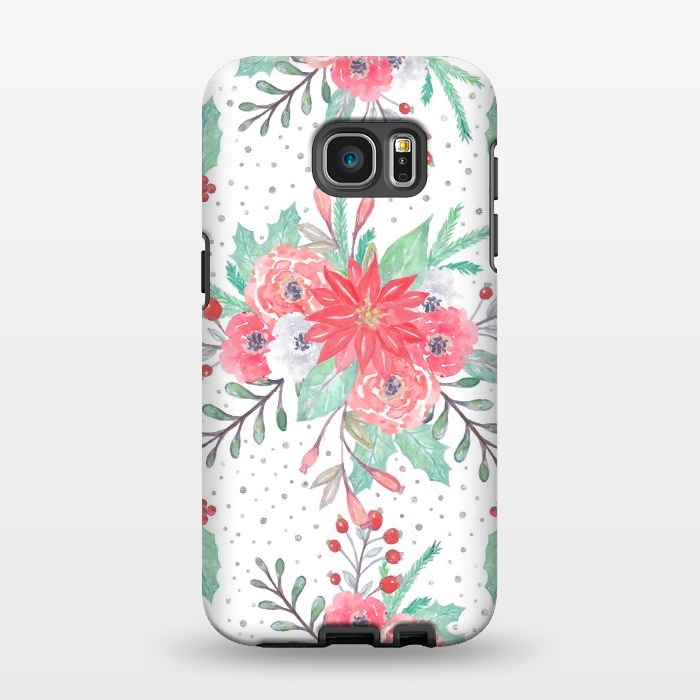 Galaxy S7 EDGE StrongFit Pretty watercolor Christmas floral and dots design by InovArts