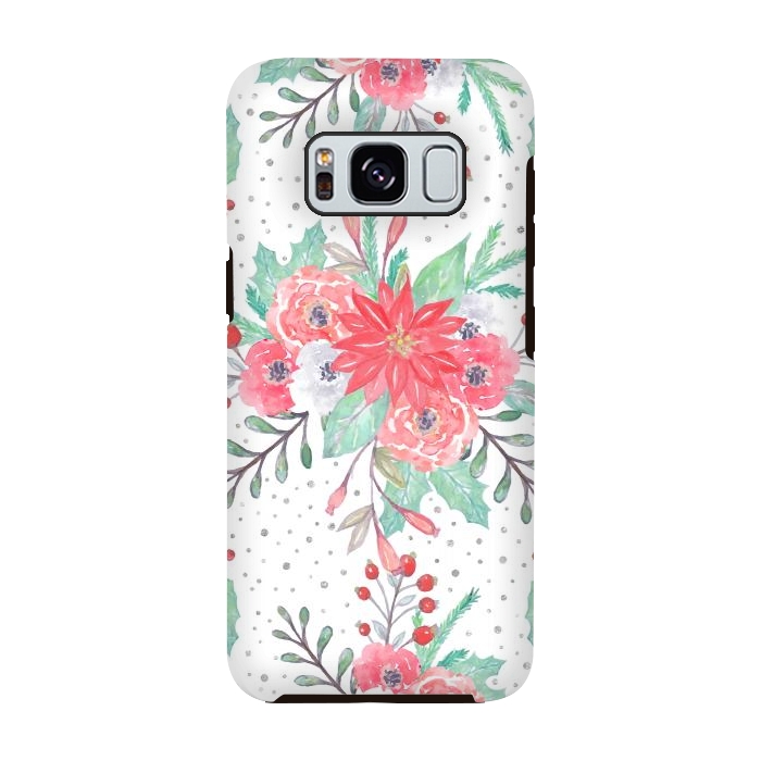 Galaxy S8 StrongFit Pretty watercolor Christmas floral and dots design by InovArts