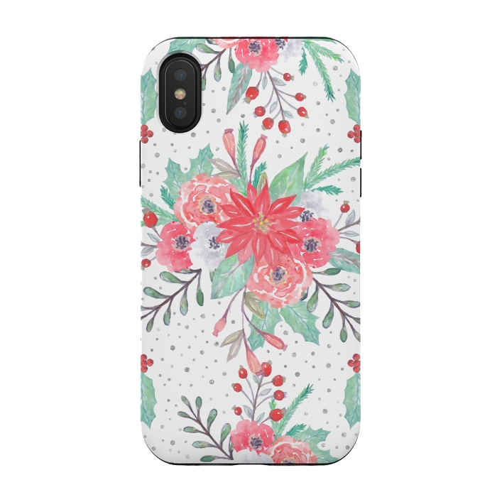 iPhone Xs / X StrongFit Pretty watercolor Christmas floral and dots design by InovArts