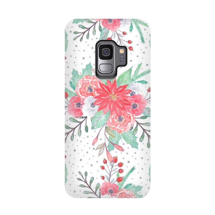 Galaxy S9 StrongFit Pretty watercolor Christmas floral and dots design by InovArts