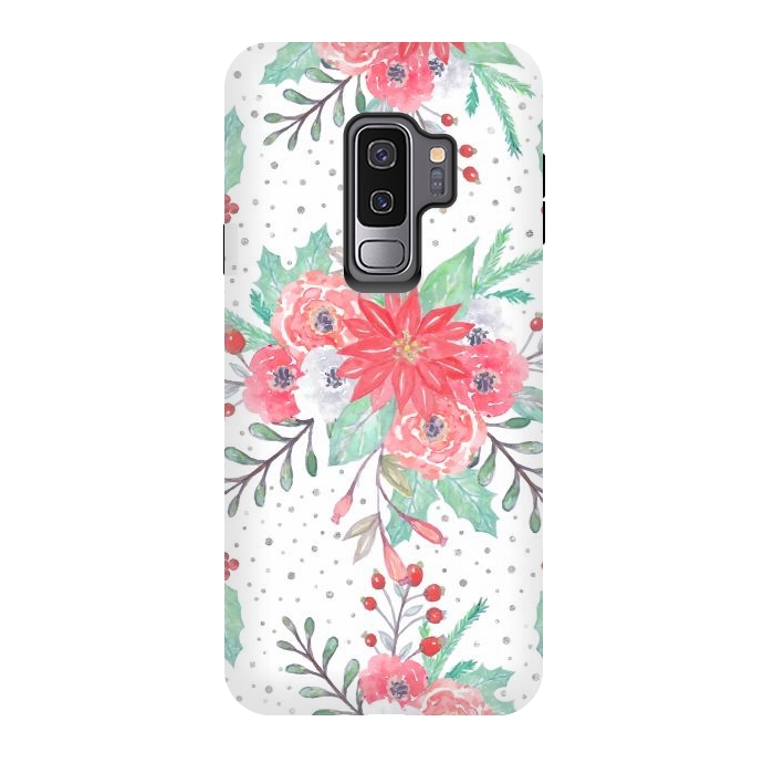 Galaxy S9 plus StrongFit Pretty watercolor Christmas floral and dots design by InovArts