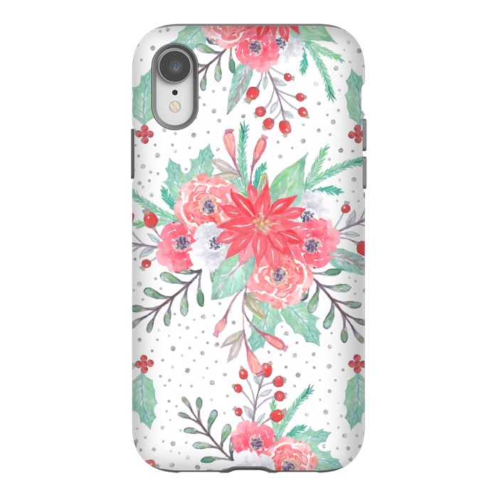 iPhone Xr StrongFit Pretty watercolor Christmas floral and dots design by InovArts
