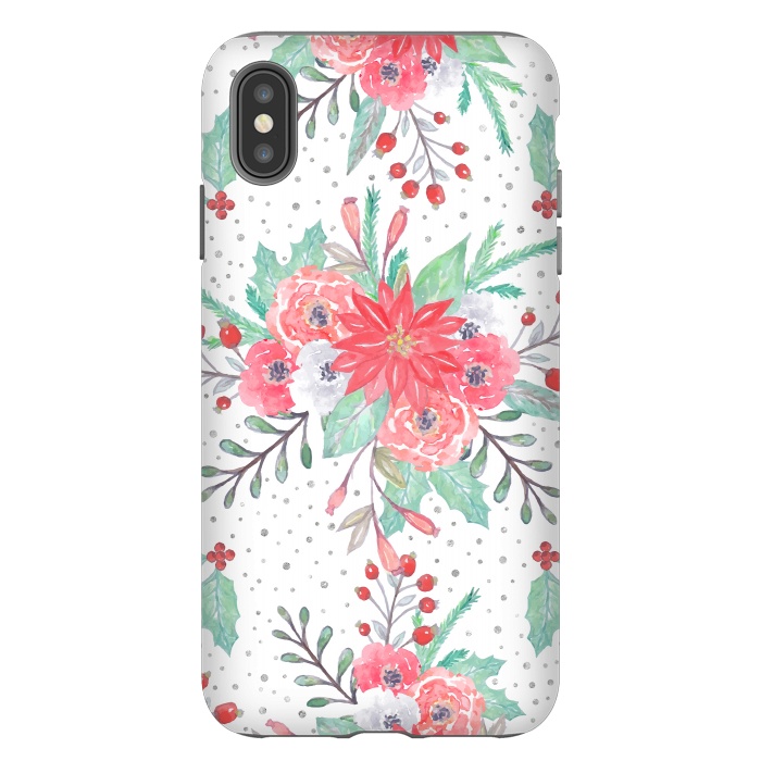 iPhone Xs Max StrongFit Pretty watercolor Christmas floral and dots design by InovArts