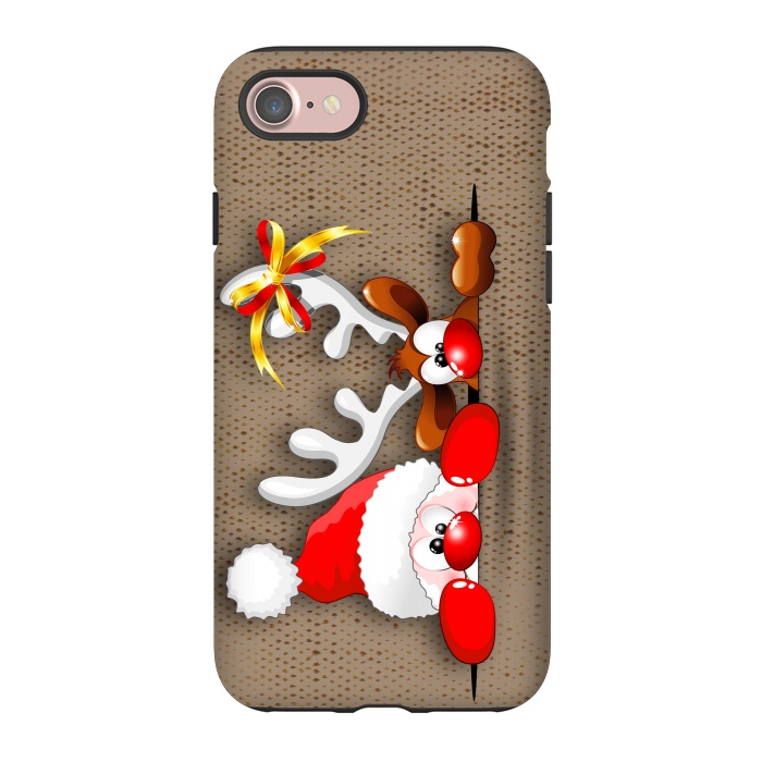 iPhone 7 StrongFit Funny Christmas Santa and Reindeer Cartoon by BluedarkArt