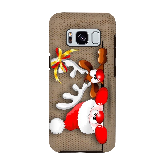 Galaxy S8 StrongFit Funny Christmas Santa and Reindeer Cartoon by BluedarkArt