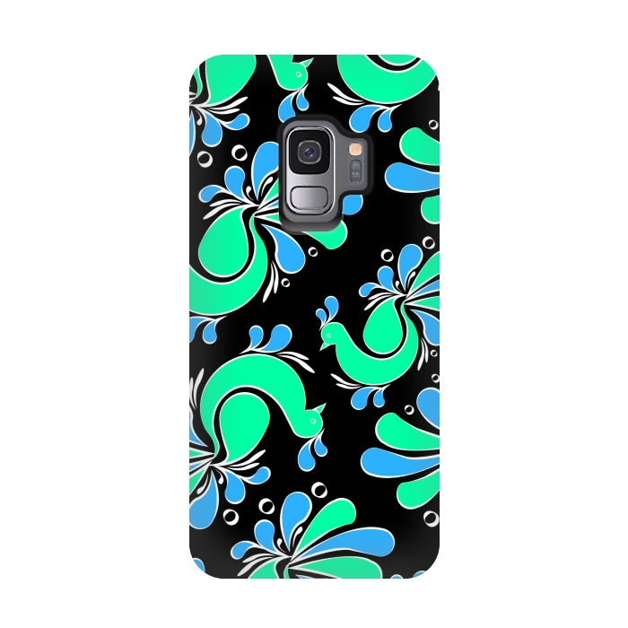 Galaxy S9 StrongFit blue green peacock by MALLIKA