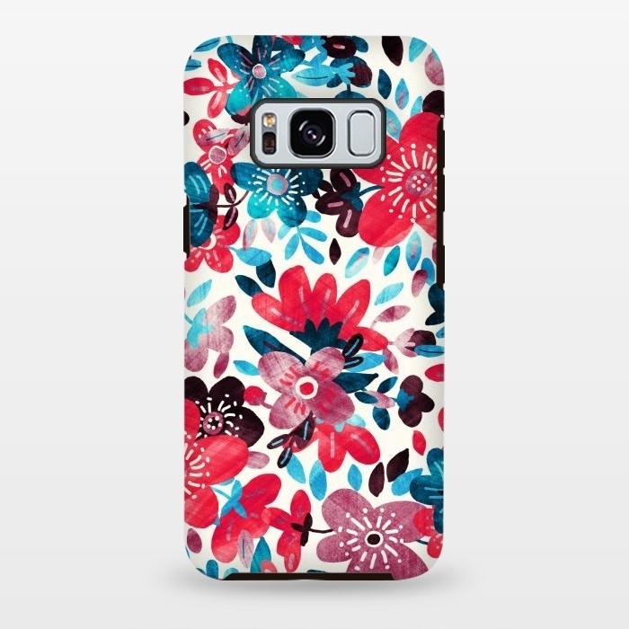Galaxy S8 plus StrongFit Happy Red & Blue Floral Collage  by Micklyn Le Feuvre