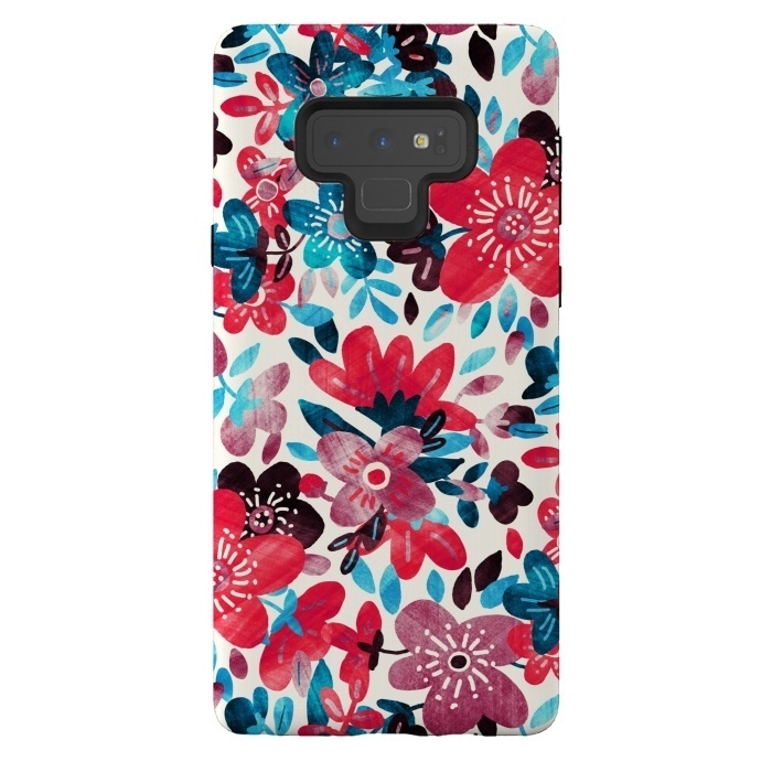 Galaxy Note 9 StrongFit Happy Red & Blue Floral Collage  by Micklyn Le Feuvre