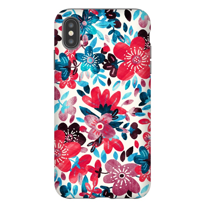 iPhone Xs Max StrongFit Happy Red & Blue Floral Collage  by Micklyn Le Feuvre