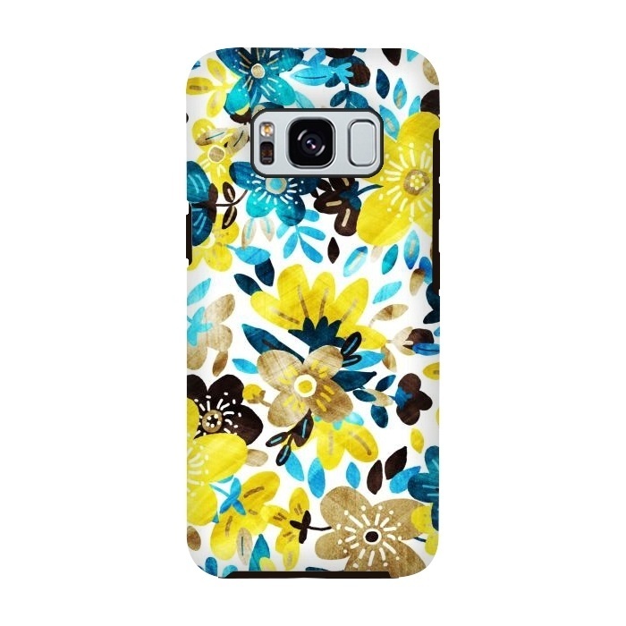 Galaxy S8 StrongFit Happy Yellow & Turquoise Floral Collage by Micklyn Le Feuvre