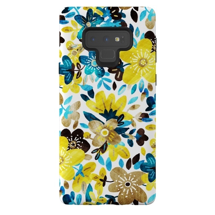 Galaxy Note 9 StrongFit Happy Yellow & Turquoise Floral Collage by Micklyn Le Feuvre