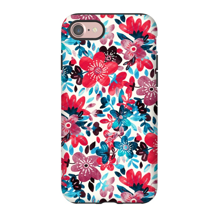iPhone 7 StrongFit Cheerful Red and Blue Floral Pattern by Micklyn Le Feuvre