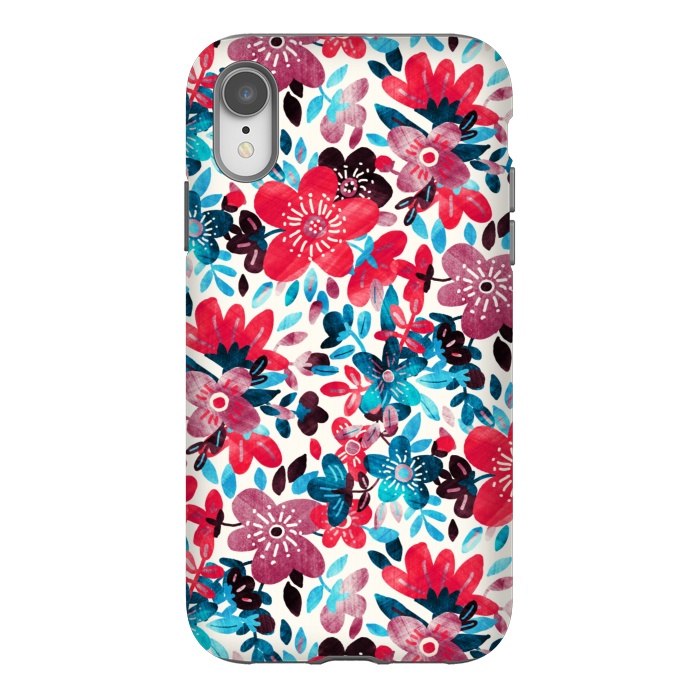 iPhone Xr StrongFit Cheerful Red and Blue Floral Pattern by Micklyn Le Feuvre