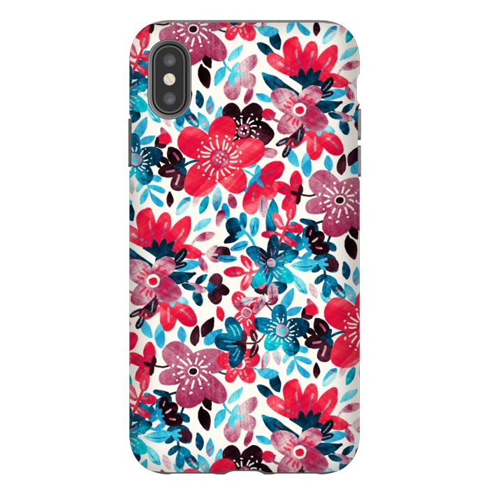 iPhone Xs Max StrongFit Cheerful Red and Blue Floral Pattern by Micklyn Le Feuvre