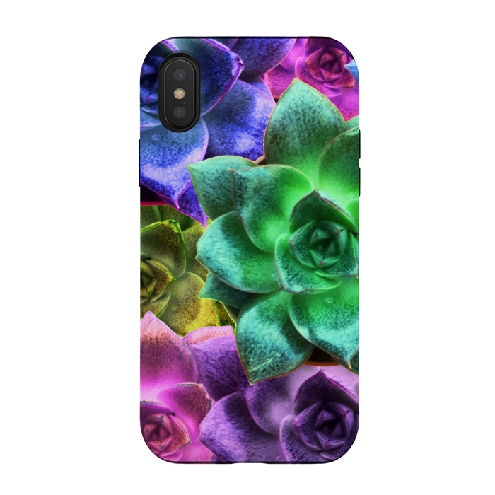 iPhone Xs / X StrongFit Succulent Plants Psychedelic Colors Pattern by BluedarkArt