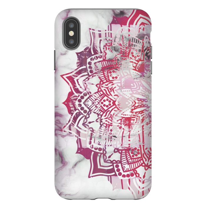 iPhone Xs Max StrongFit Red pink mandala digital painting on white marble by Oana 