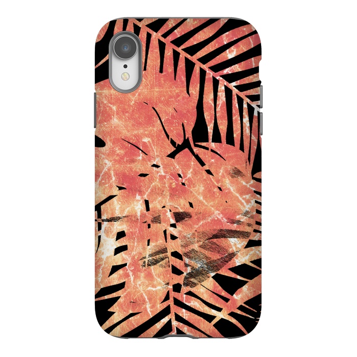 iPhone Xr StrongFit Golden palm and ficus tropical marble leaves on black background by Oana 