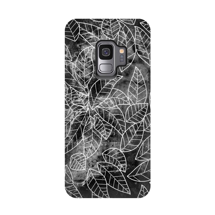 Galaxy S9 StrongFit Black and white leaves on marble by Oana 