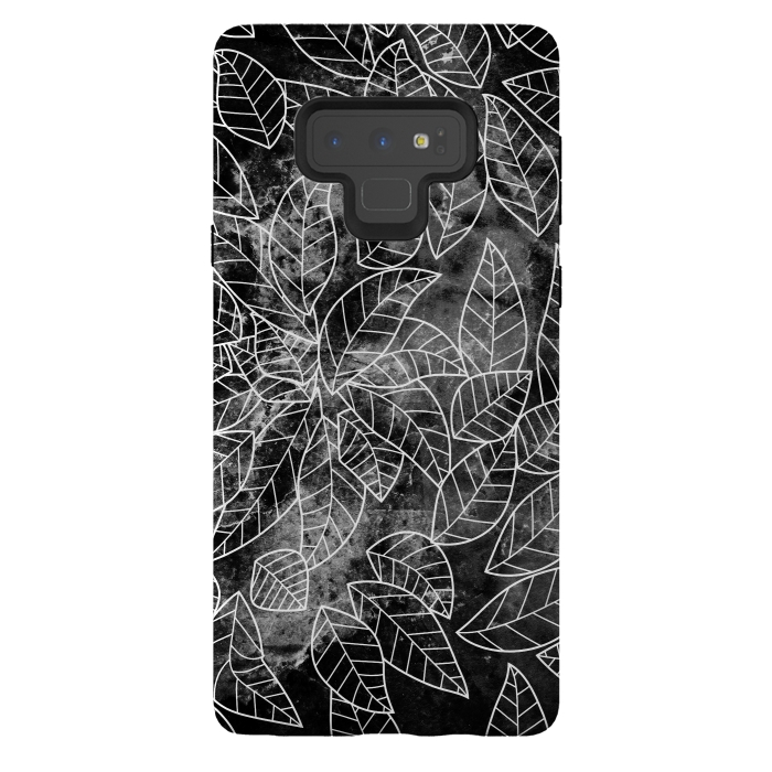 Galaxy Note 9 StrongFit Black and white leaves on marble by Oana 