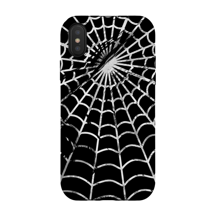 iPhone Xs / X StrongFit Black and white textured brushed spider web - Halloween by Oana 