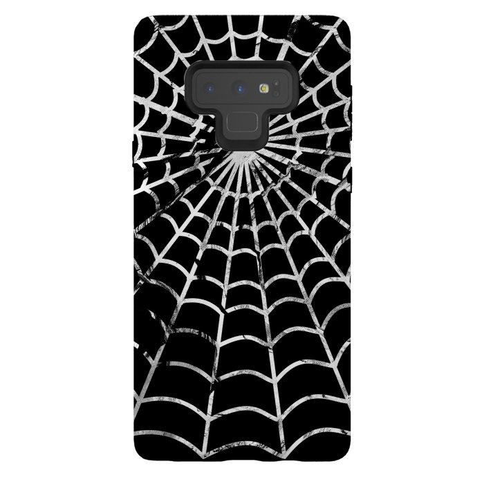 Galaxy Note 9 StrongFit Black and white textured brushed spider web - Halloween by Oana 