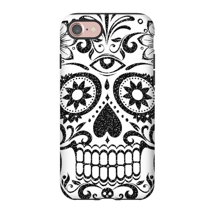 iPhone 7 StrongFit Black glitter decorated floral sugar skull - Halloween by Oana 