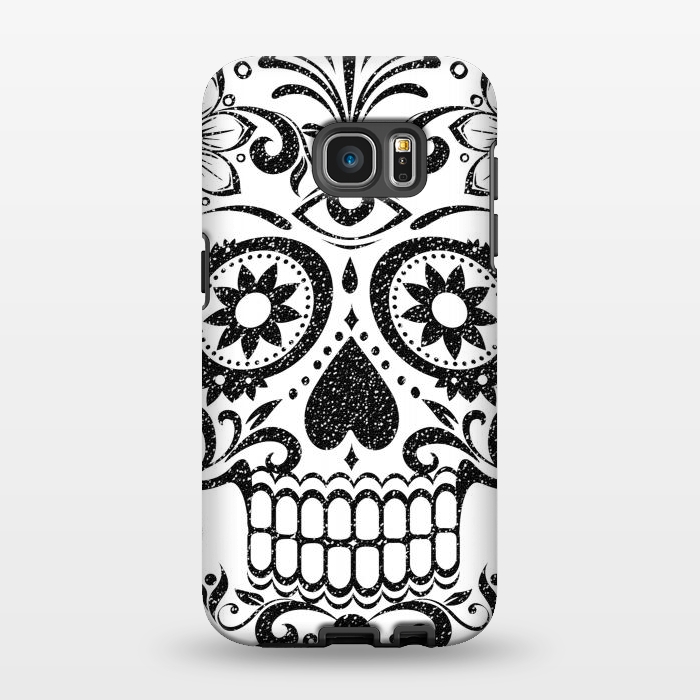 Galaxy S7 EDGE StrongFit Black glitter decorated floral sugar skull - Halloween by Oana 