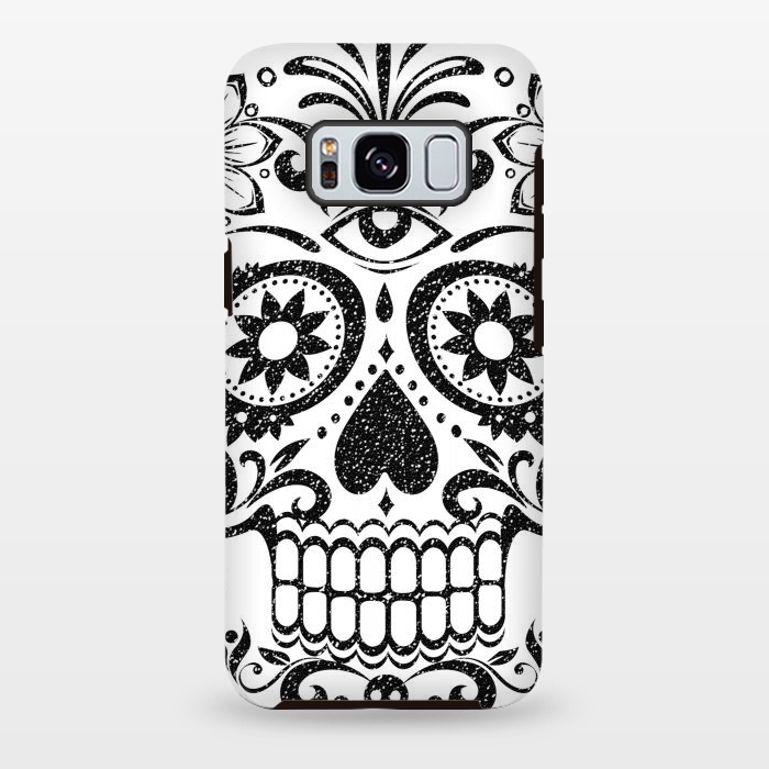 Galaxy S8 plus StrongFit Black glitter decorated floral sugar skull - Halloween by Oana 