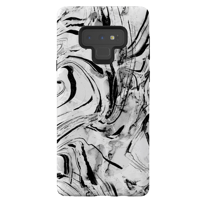 Galaxy Note 9 StrongFit White marble with black brushed stripes  by Oana 