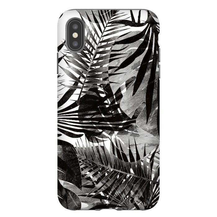 iPhone Xs Max StrongFit Black ink tropical palm and ficus leaves monochrome jungle by Oana 