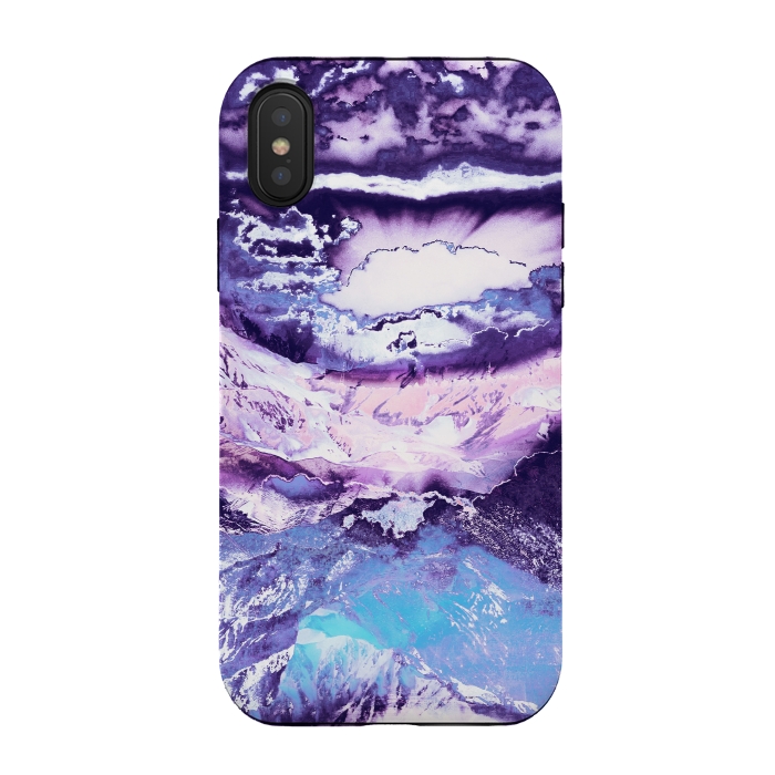 iPhone Xs / X StrongFit Purple blue sunset mountain landscape art by Oana 